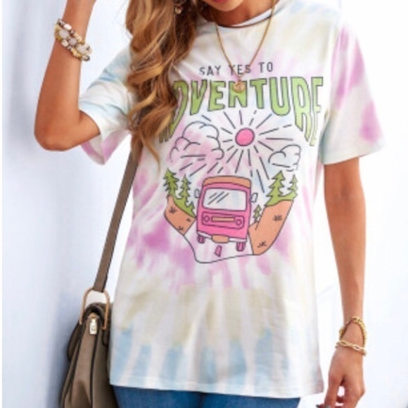 Tie Dye Graphic T-shirt Say Yes To Adventure. NEW - Picture 3 of 8